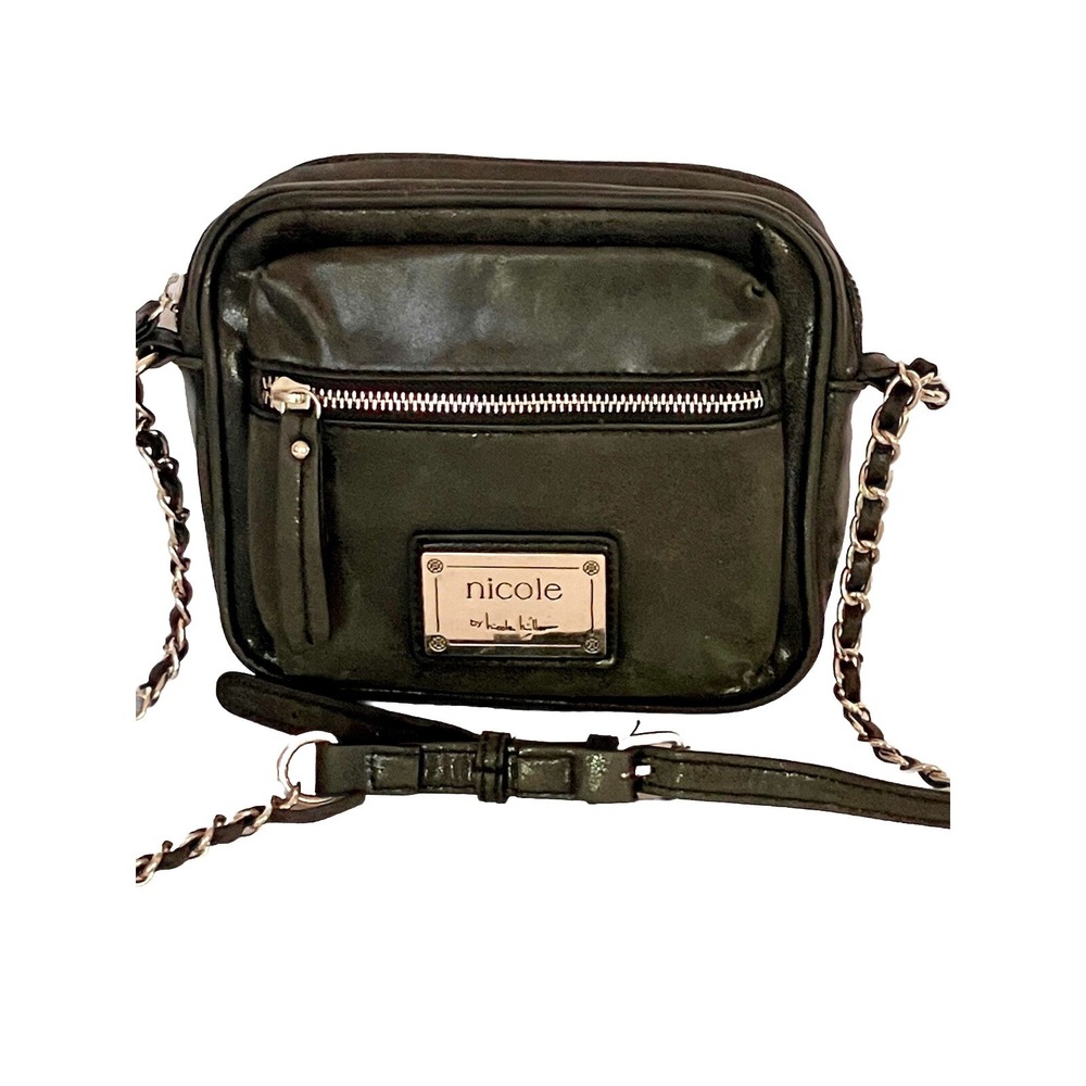 Nicole Miller Black Crossbody Purse Silver Chain Small